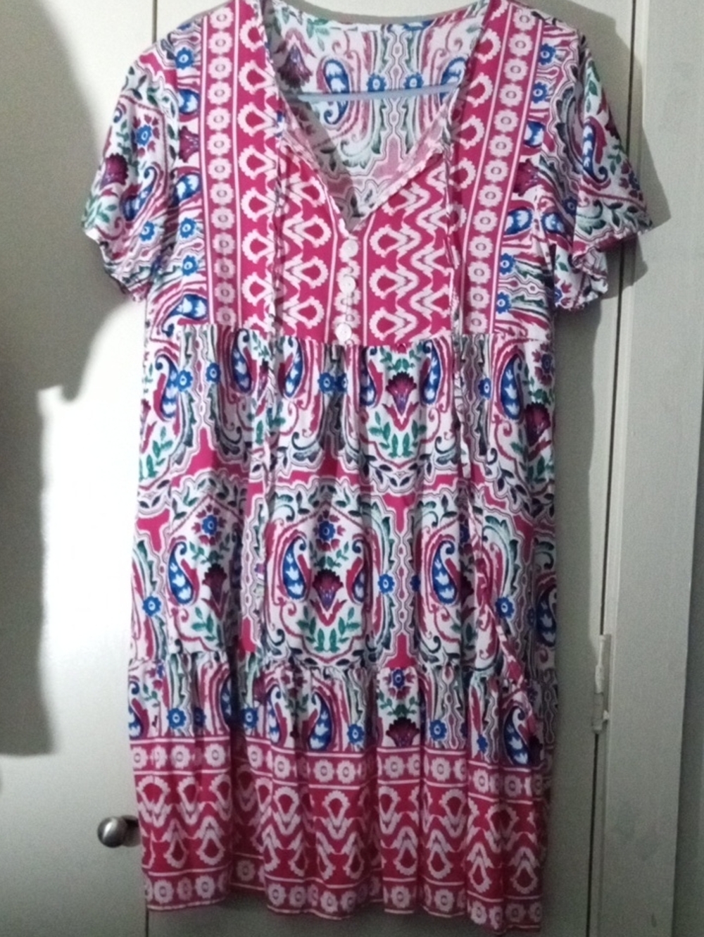 Bohemian Colorful Geometric Open Neck All Over Floral Casual Dress Size Medium
